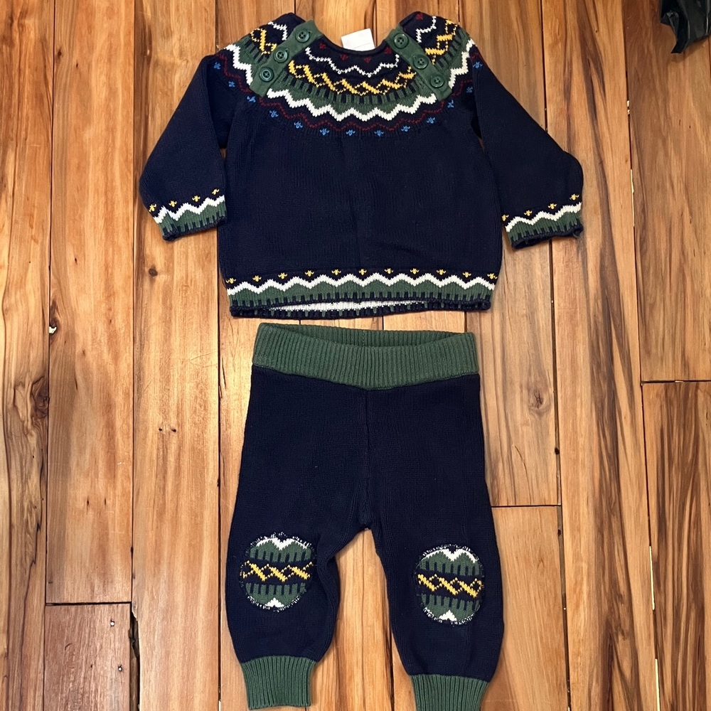 Hanna Andersson Baby Holiday Sweater Set 12-18mos Christmas Winter Hanukkah